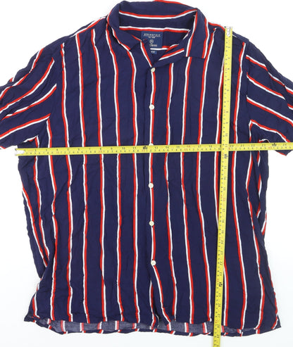 Springfield Men's Blue Striped Regular Fit Short Sleeve Shirt 2XL