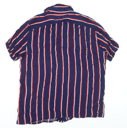 Springfield Men's Blue Striped Regular Fit Short Sleeve Shirt 2XL