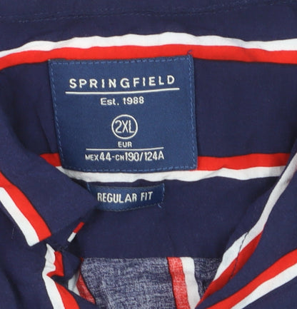 Springfield Men's Blue Striped Regular Fit Short Sleeve Shirt 2XL
