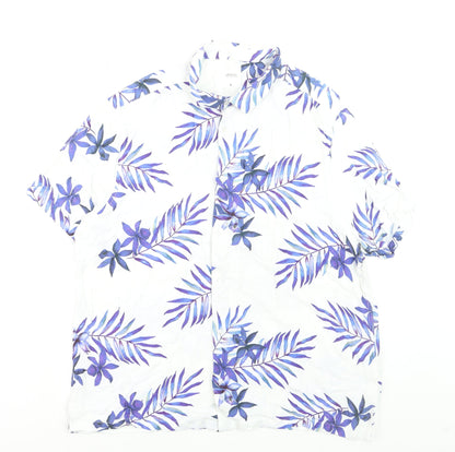 Burton Menswear London Men's White XL Tropical Floral Short Sleeve Shirt
