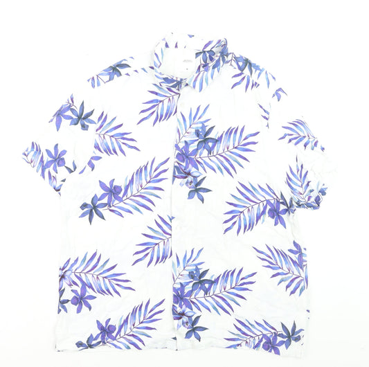 Burton Menswear London Men's White XL Tropical Floral Short Sleeve Shirt