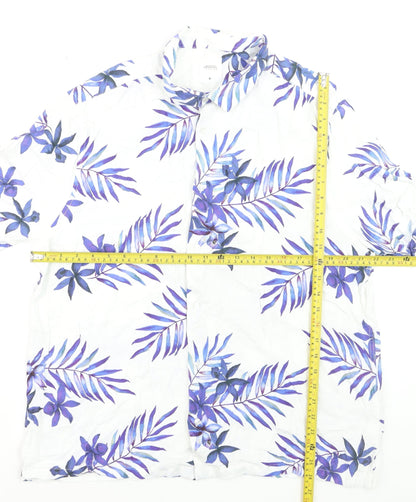 Burton Menswear London Men's White XL Tropical Floral Short Sleeve Shirt