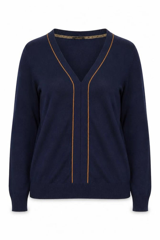 Yest Women's Blue V-Neck Long Sleeve Cotton Knit Jumper Size 10