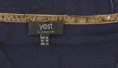 Yest Women's Blue V-Neck Long Sleeve Cotton Knit Jumper Size 10