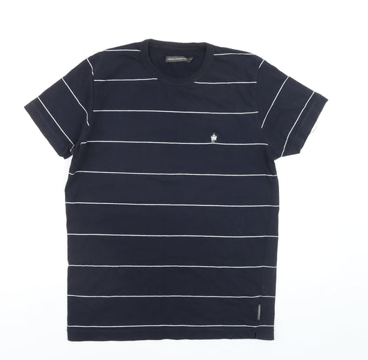 French Connection Men's Blue Striped Cotton Crew Neck T-Shirt M