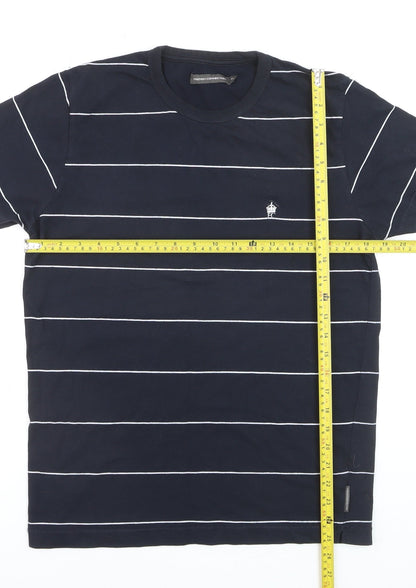 French Connection Men's Blue Striped Cotton Crew Neck T-Shirt M