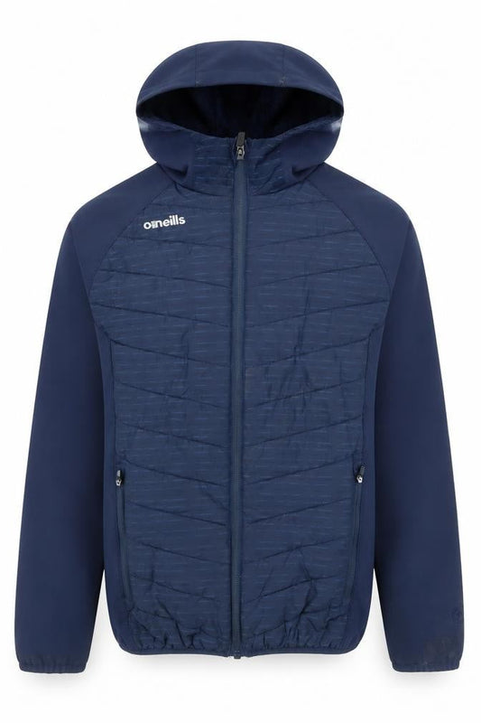 Front view of O’Neills Teens Blue Hooded Softshell Puffer Jacket, size 164