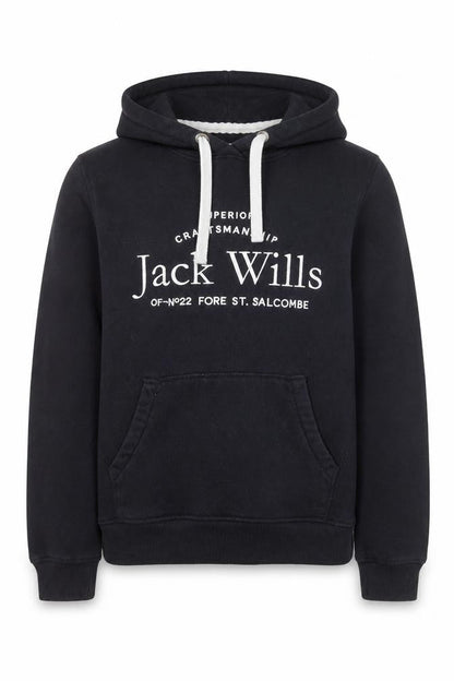 Jack Wills Boys Black Pullover Hoodie Size 8 Cotton Blend Casual Sweatshirt