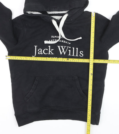 Jack Wills Boys Black Pullover Hoodie Size 8 Cotton Blend Casual Sweatshirt