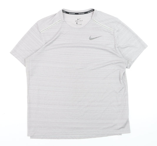 Nike Men's Grey Dri-FIT Running T-Shirt Size L Lightweight Sports Top