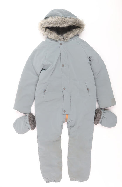 FatFace Boys Grey Waterproof Hooded Snowsuit 5-6 Years Winter Padded Outerwear