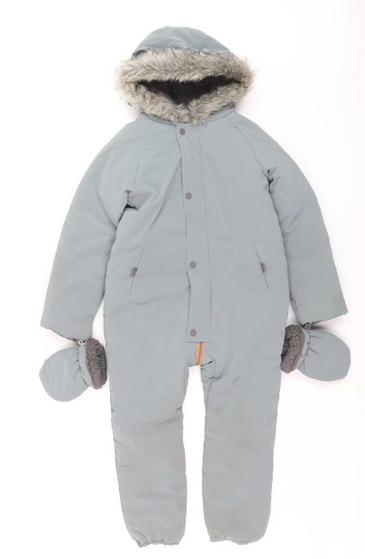 FatFace Boys Grey Waterproof Hooded Snowsuit 5-6 Years Winter Padded Outerwear