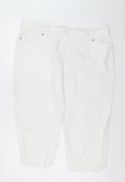 Micha Women White Cropped Relaxed Jeans Size 18 Ramie Fabric
