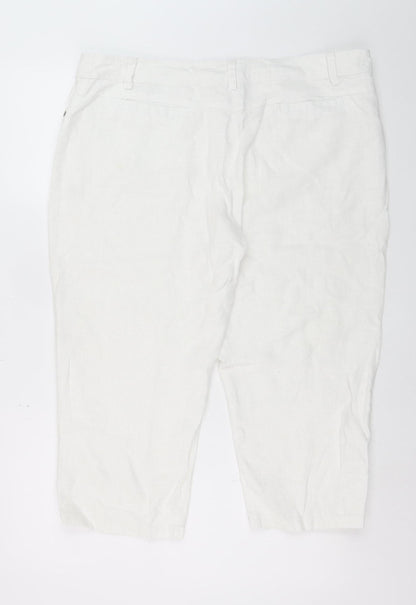 Micha Women White Cropped Relaxed Jeans Size 18 Ramie Fabric