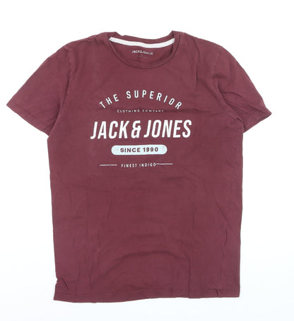 Jack & Jones Men's Red Graphic Crew Neck Regular Fit T-Shirt Size S