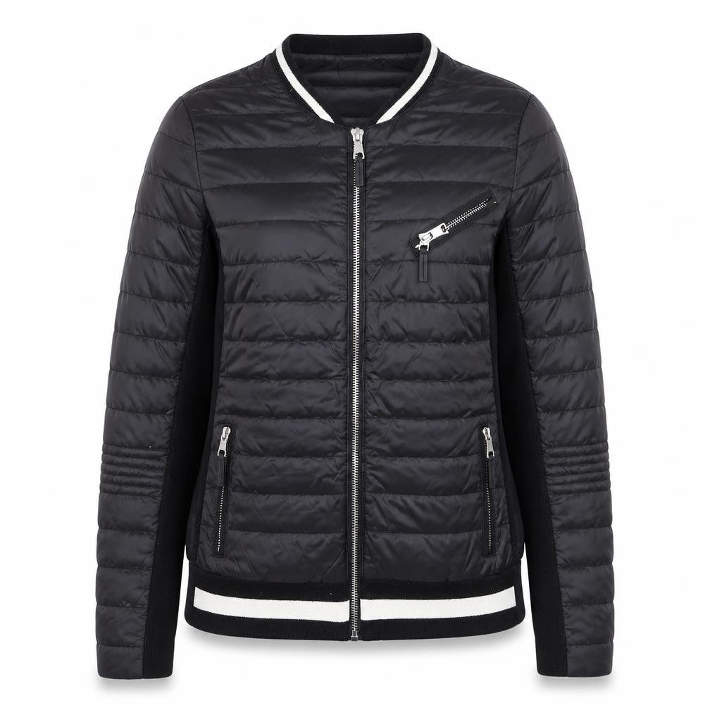 PBO Women Black Quilted Bomber Jacket Size 8 Full Zip Down Filled