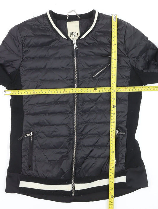 PBO Women Black Quilted Bomber Jacket Size 8 Full Zip Down Filled