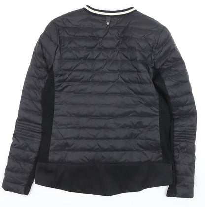 PBO Women Black Quilted Bomber Jacket Size 8 Full Zip Down Filled