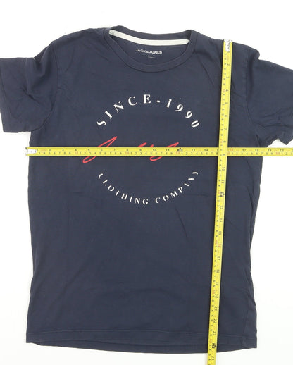 Jack & Jones Men's Navy Graphic Print Crew Neck Cotton T-Shirt Size S