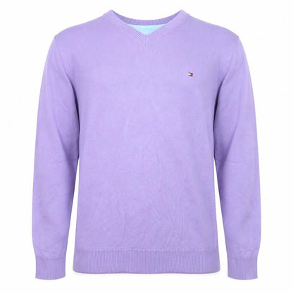 Tommy Hilfiger Men's Purple V-Neck Cotton Pullover Jumper M