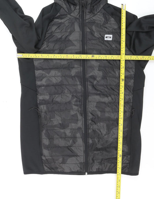 Jack & Jones Men’s Black Hooded Puffer Jacket L Camouflage Zip