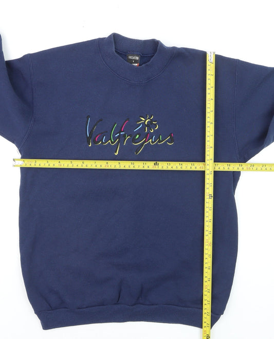 Screen Stars Girls Navy Blue Pullover Jumper Small Cotton Blend Embroidered