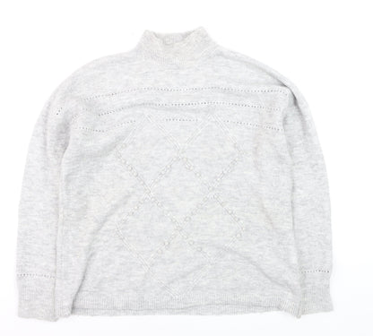 Oasis Women’s Grey Mock Neck Cable Knit Pullover Jumper Size M