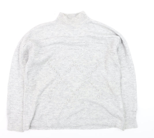 Oasis Women’s Grey Mock Neck Cable Knit Pullover Jumper Size M