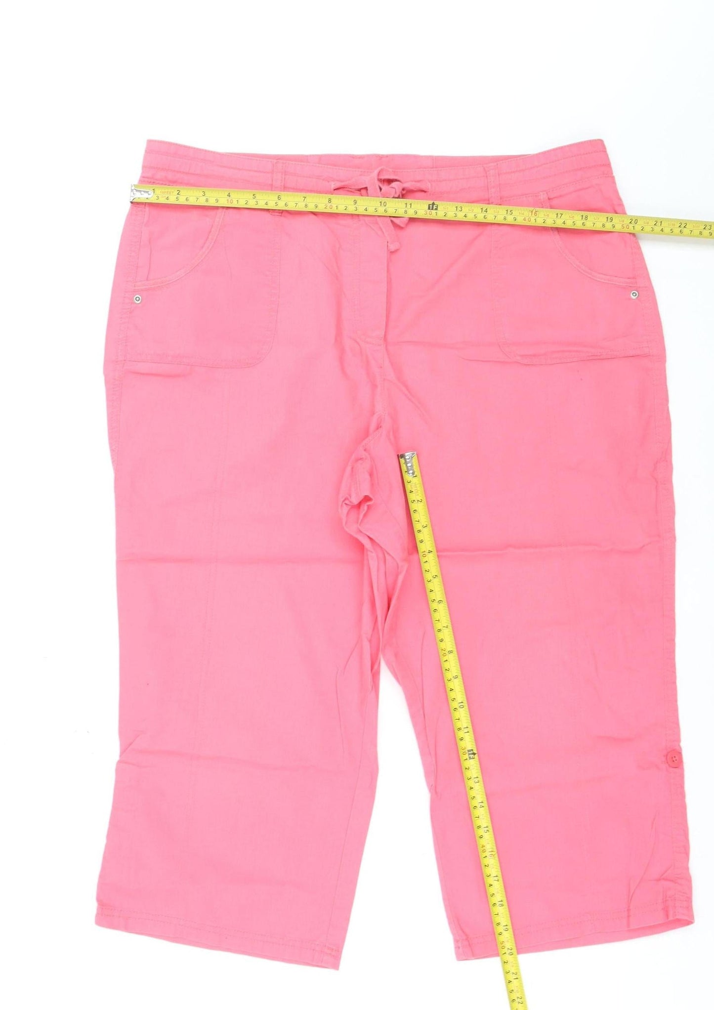 BHS Womens Pink Capri Trousers Size 18 Elastic Waist Cotton Blend