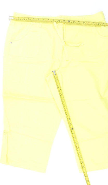 BHS Women Yellow Capri Trousers Size 18 Cotton Twill Casual