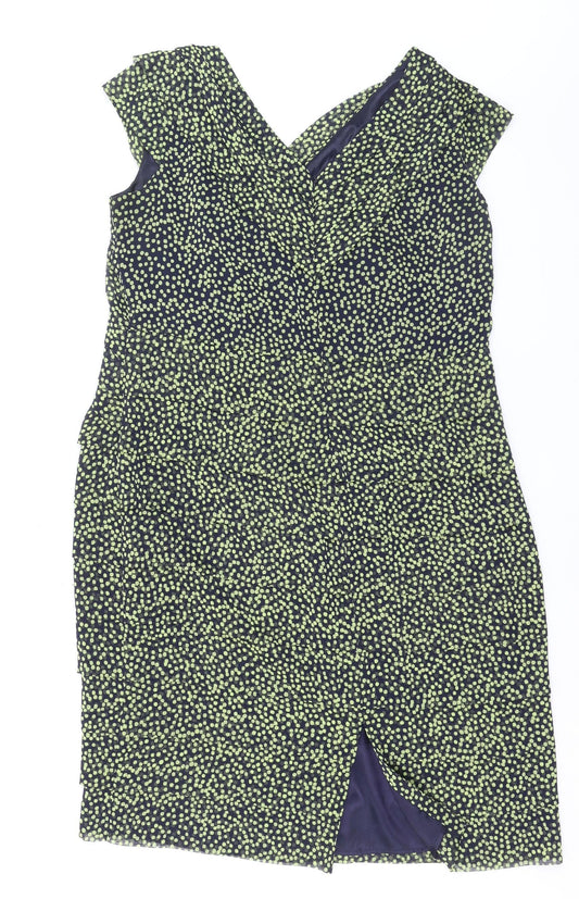 Jacques Vert Women Blue Polka Dot Sheath Dress Size 18