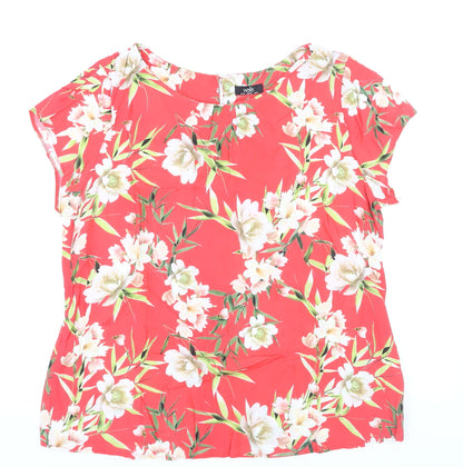 Wallis Women Red Floral Blouse Size 10 Short Sleeve Tunic Top