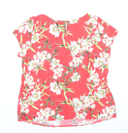 Wallis Women Red Floral Blouse Size 10 Short Sleeve Tunic Top