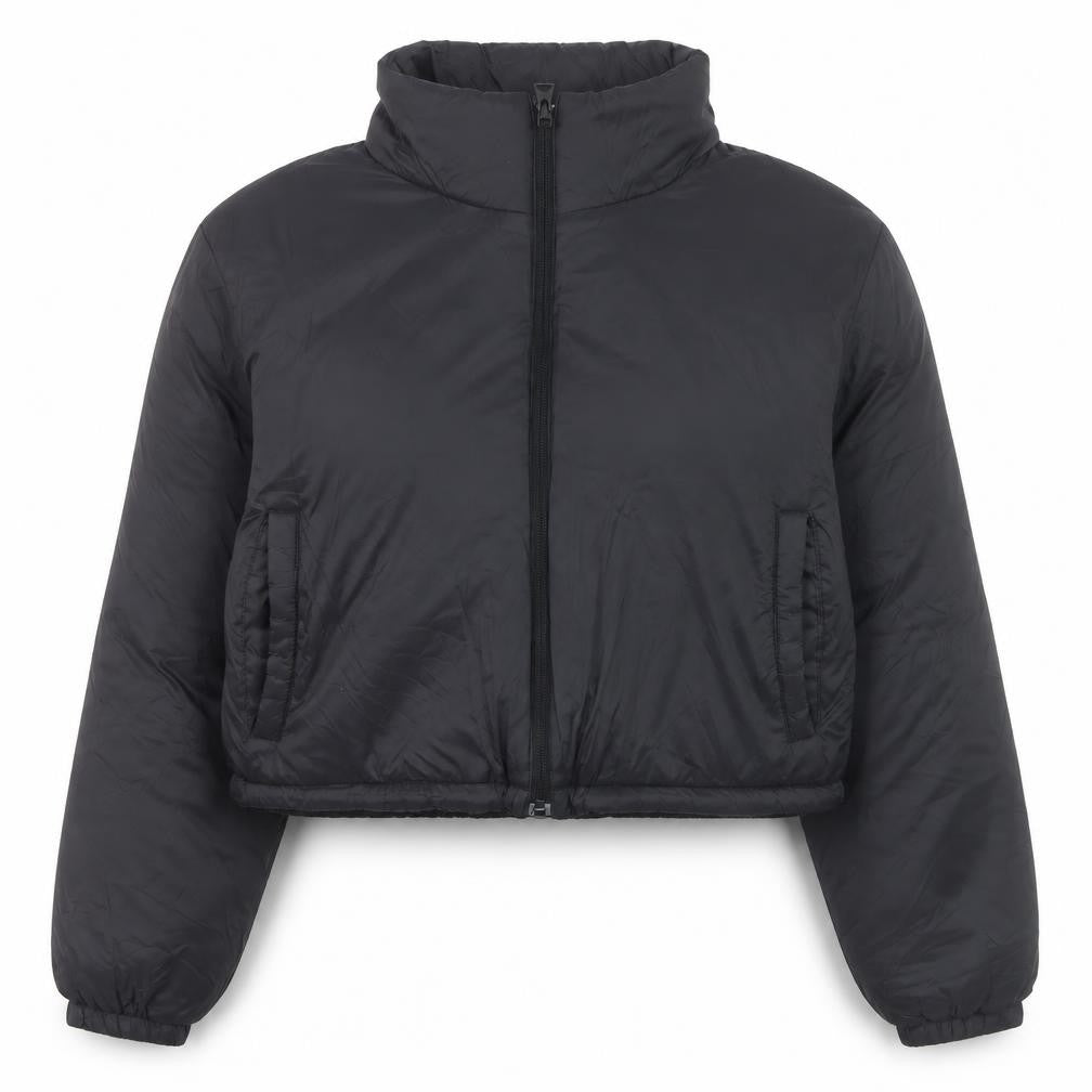 The Rockn Rev Women's Black Cropped Puffer Jacket UK 12