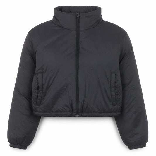 The Rockn Rev Women's Black Cropped Puffer Jacket UK 12