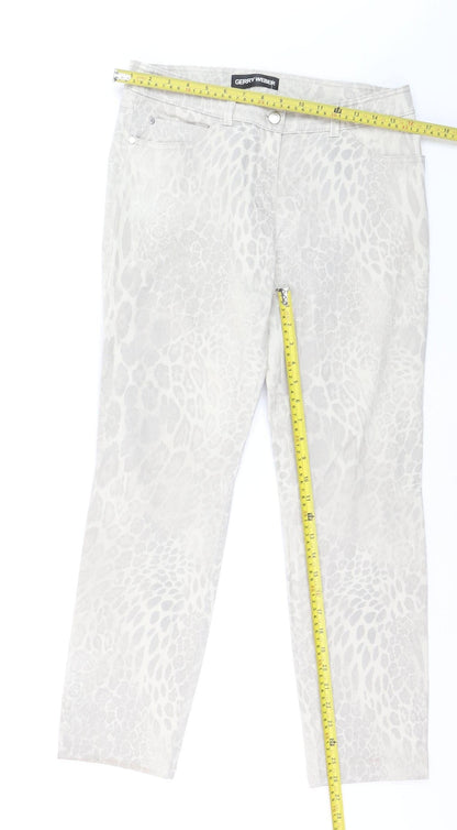 Gerry Weber Women's Beige Animal Print Straight Stretch Jeans Size 10