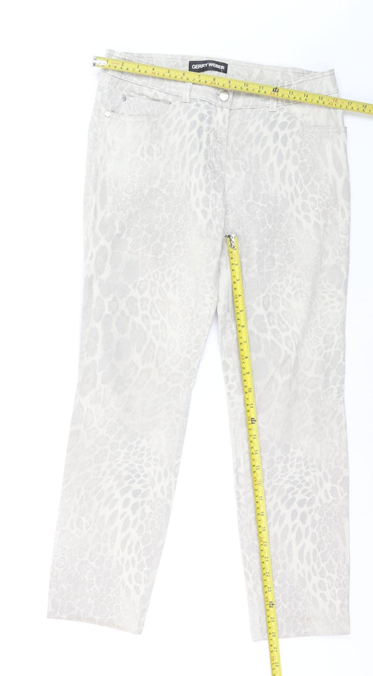 Gerry Weber Women's Beige Animal Print Straight Stretch Jeans Size 10