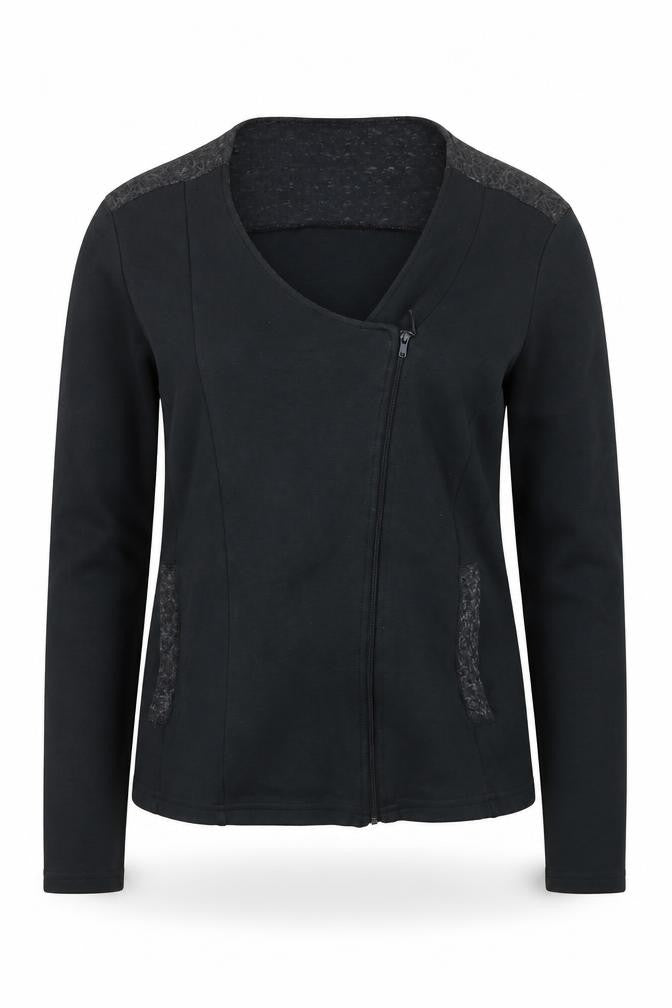 Maloka Women’s Black Full Zip Jumper Size 14 Viscose Knit