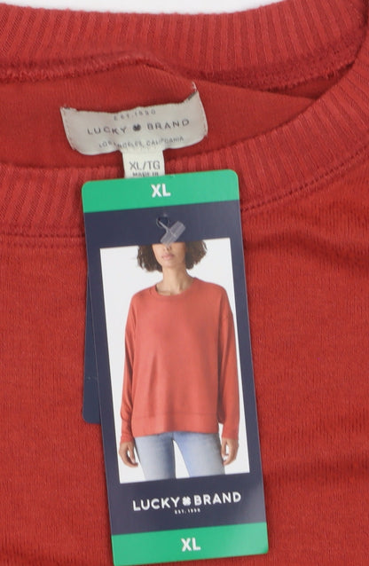 Lucky Brand Women's Red Cotton Modal Crew Neck Pullover Jumper XL