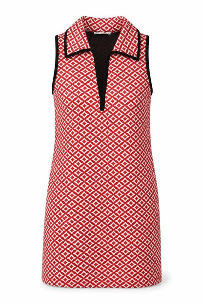 Zara Women Red Geometric Sleeveless Collared Shift Dress Size 10