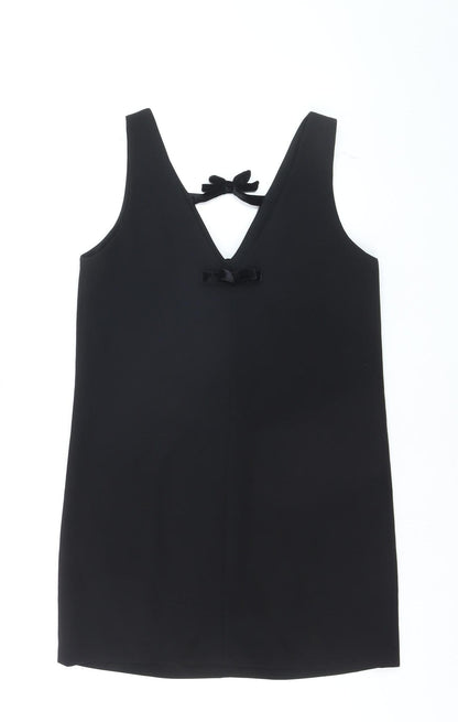 Zara Women Black Bow Shift Dress Size S Sleeveless Party Short