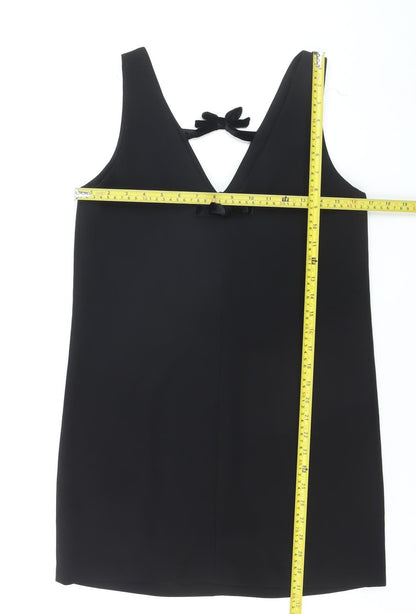 Zara Women Black Bow Shift Dress Size S Sleeveless Party Short