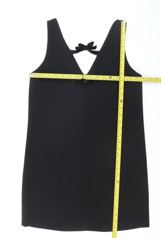 Zara Women Black Bow Shift Dress Size S Sleeveless Party Short
