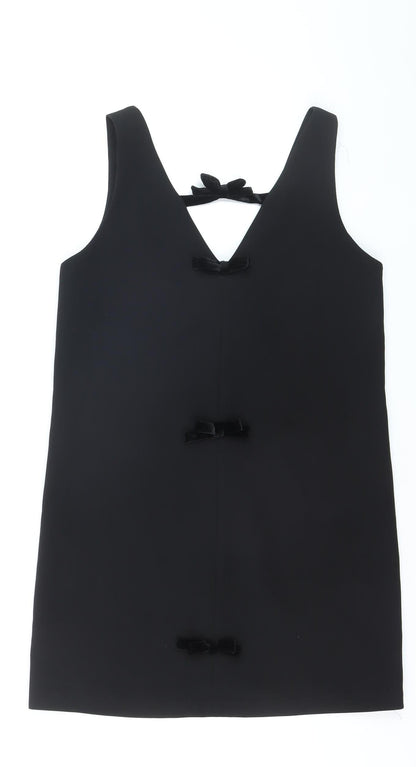Zara Women Black Bow Shift Dress Size S Sleeveless Party Short