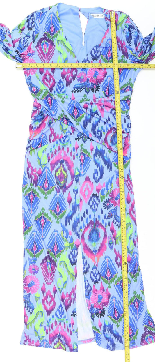 Gallery Womens Blue Geometric Bodycon Knee Dress UK14