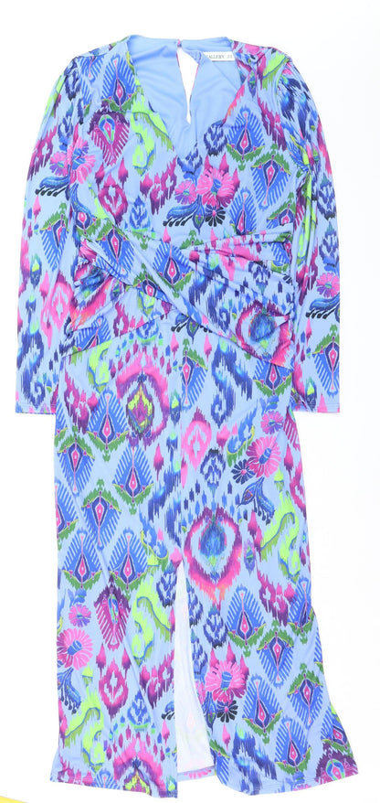 Gallery Womens Blue Geometric Bodycon Knee Dress UK14