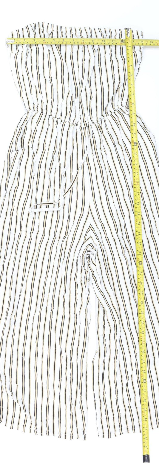 Hollister Women White Beige Striped Strapless Jumpsuit Size M