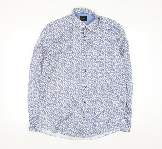 6th Sense Men's Blue Paisley Cotton Long Sleeve Button-Up Shirt L