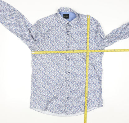 6th Sense Men's Blue Paisley Cotton Long Sleeve Button-Up Shirt L