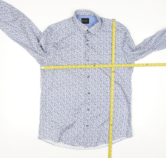 6th Sense Men's Blue Paisley Cotton Long Sleeve Button-Up Shirt L